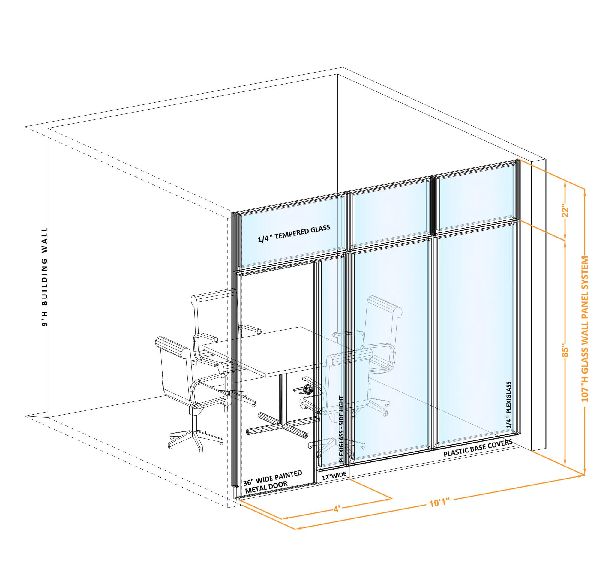 Modular glass office walls GWCR I 100x1070