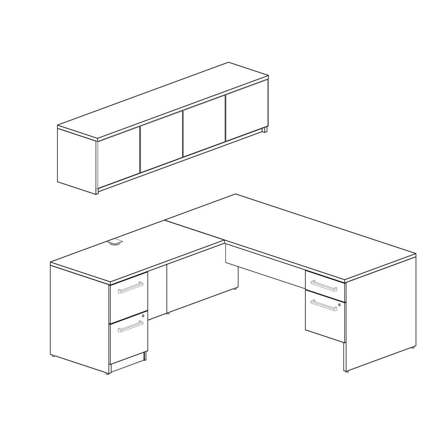 Contemporary office desks layout 3d