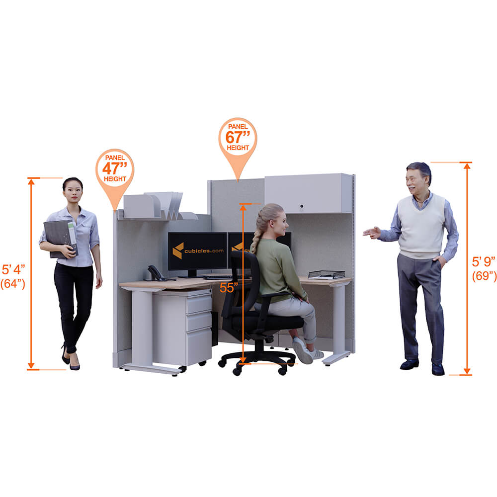 Cubicle desk l shaped with storage 1pack perspective heights