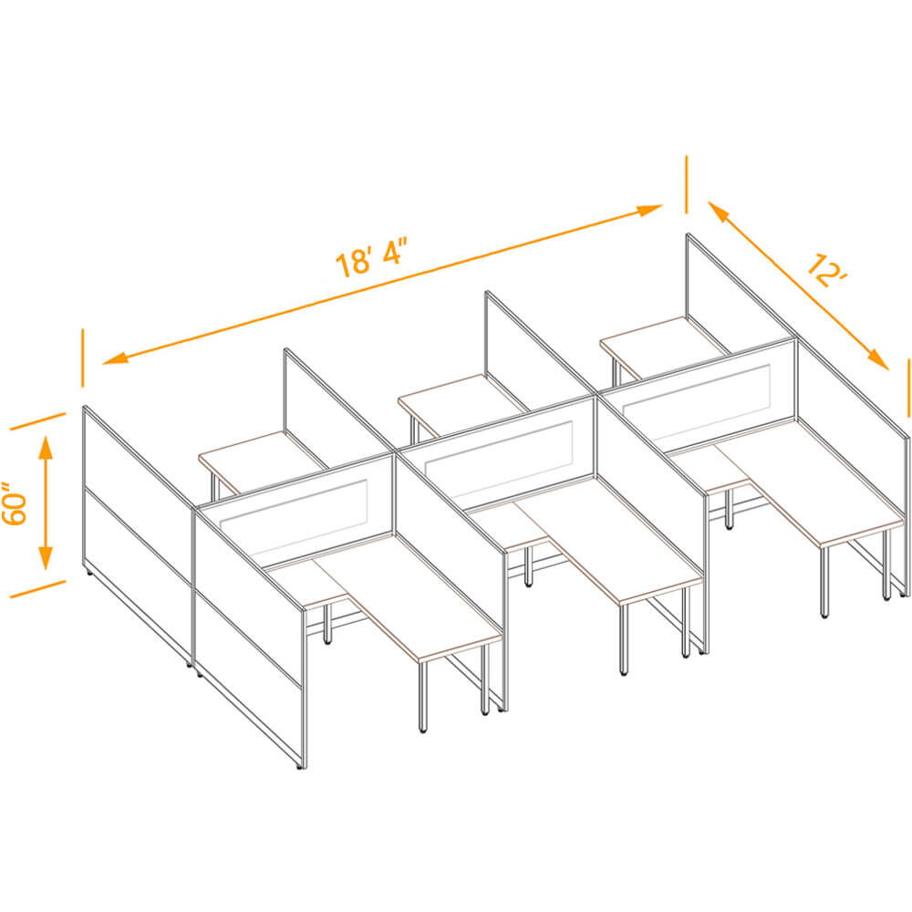 L shaped desk cubicle 6pack 60h