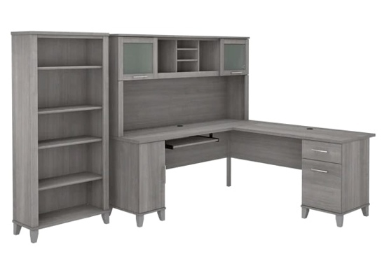 L shaped computer desk with 5 shelf bookcase 72 w highlight platinum gray L shaped computer desk with 5 shelf bookcase 72 w highlight platinum gray