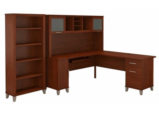 L shaped computer desk with 5 shelf bookcase 72 w highlight view hansen cherry L shaped computer desk with 5 shelf bookcase 72 w highlight view hansen cherry