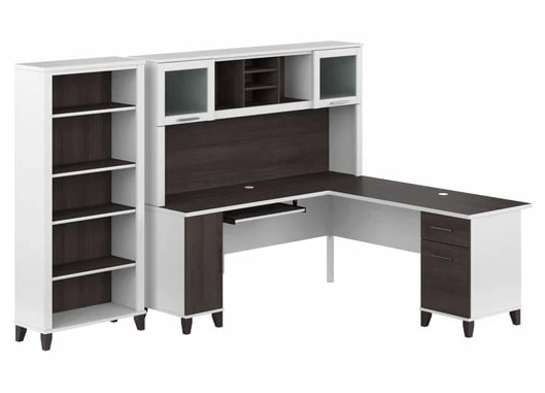 L shaped computer desk with 5 shelf bookcase 72 w highlight view storm gray white L shaped computer desk with 5 shelf bookcase 72 w highlight view storm gray white