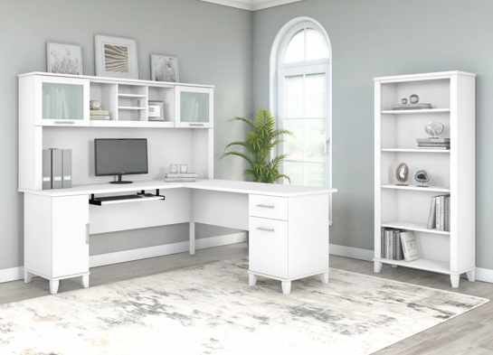 L shaped computer desk with 5 shelf bookcase 72 w space view white L shaped computer desk with 5 shelf bookcase 72 w space view white