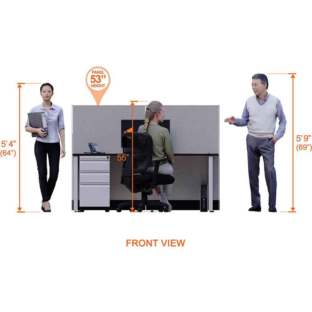 Open plan workstation 53h single front view heights