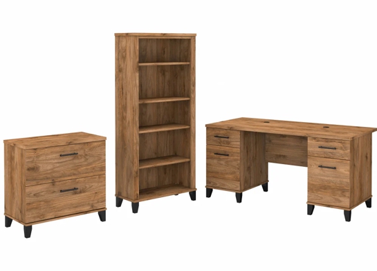 Office desk with 2 file drawers and 5 shelf bookcase highlight fresh walnut Office desk with 2 file drawers and 5 shelf bookcase highlight fresh walnut