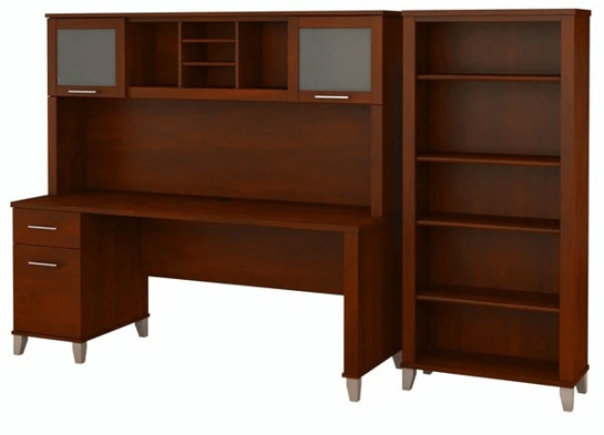 Office desk with hutch and 5 shelf bookcase highlight view hansen cherry 1 Office desk with hutch and 5 shelf bookcase highlight view hansen cherry 1