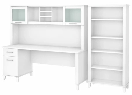 Office desk with hutch and 5 shelf bookcase highlight view white 1 Office desk with hutch and 5 shelf bookcase highlight view white 1