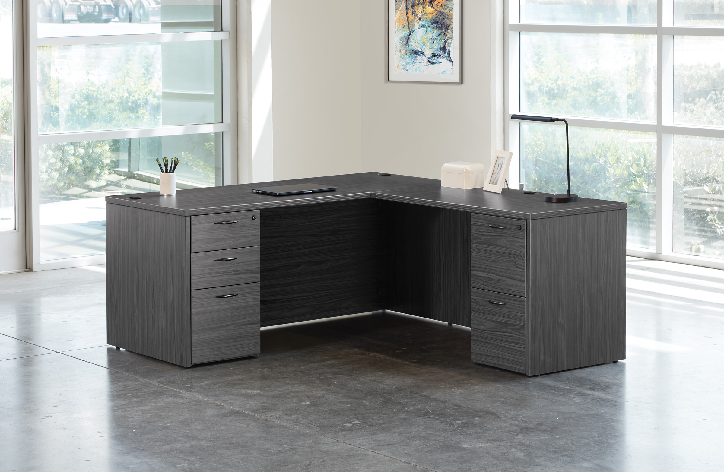 L shaped desk large l shaped desk contemporary l shaped desk slate grey space view