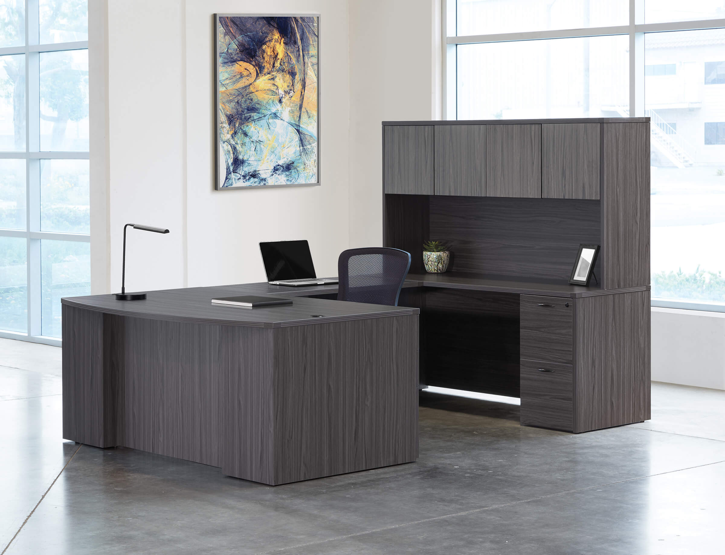 U shaped desk u shaped desk with hutch modern u shaped office desk slate grey view 4