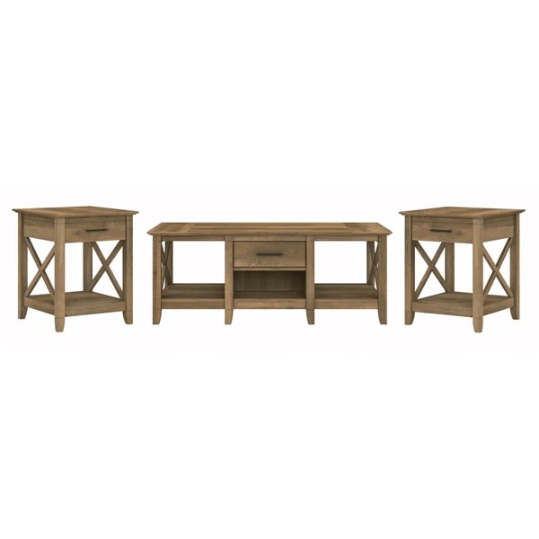 West coffee table with set of two end tables highlight reclaimed pine
