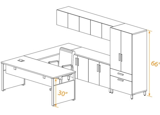 U shape individual office 3d dimensions