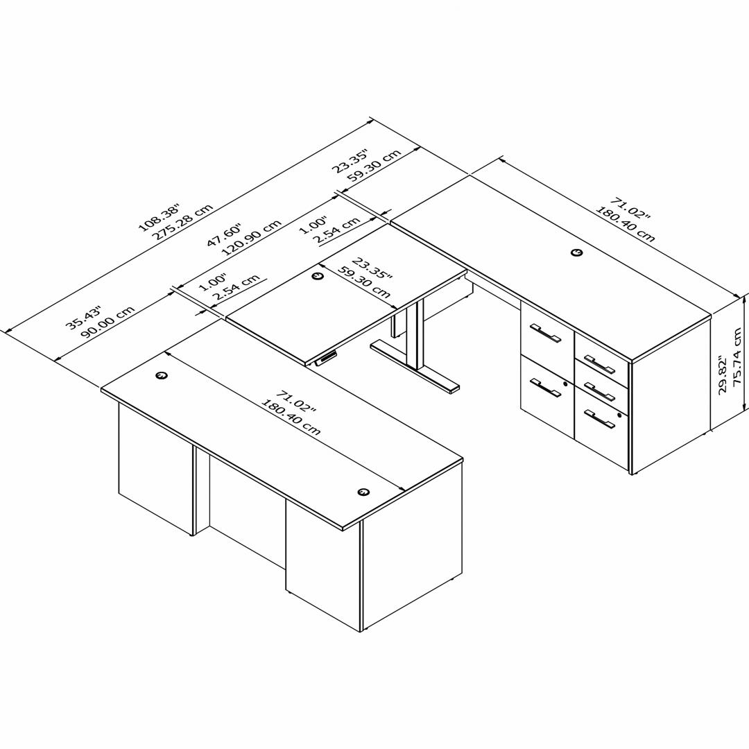 Premier office desk u shape 71w x 108d sit stand measures