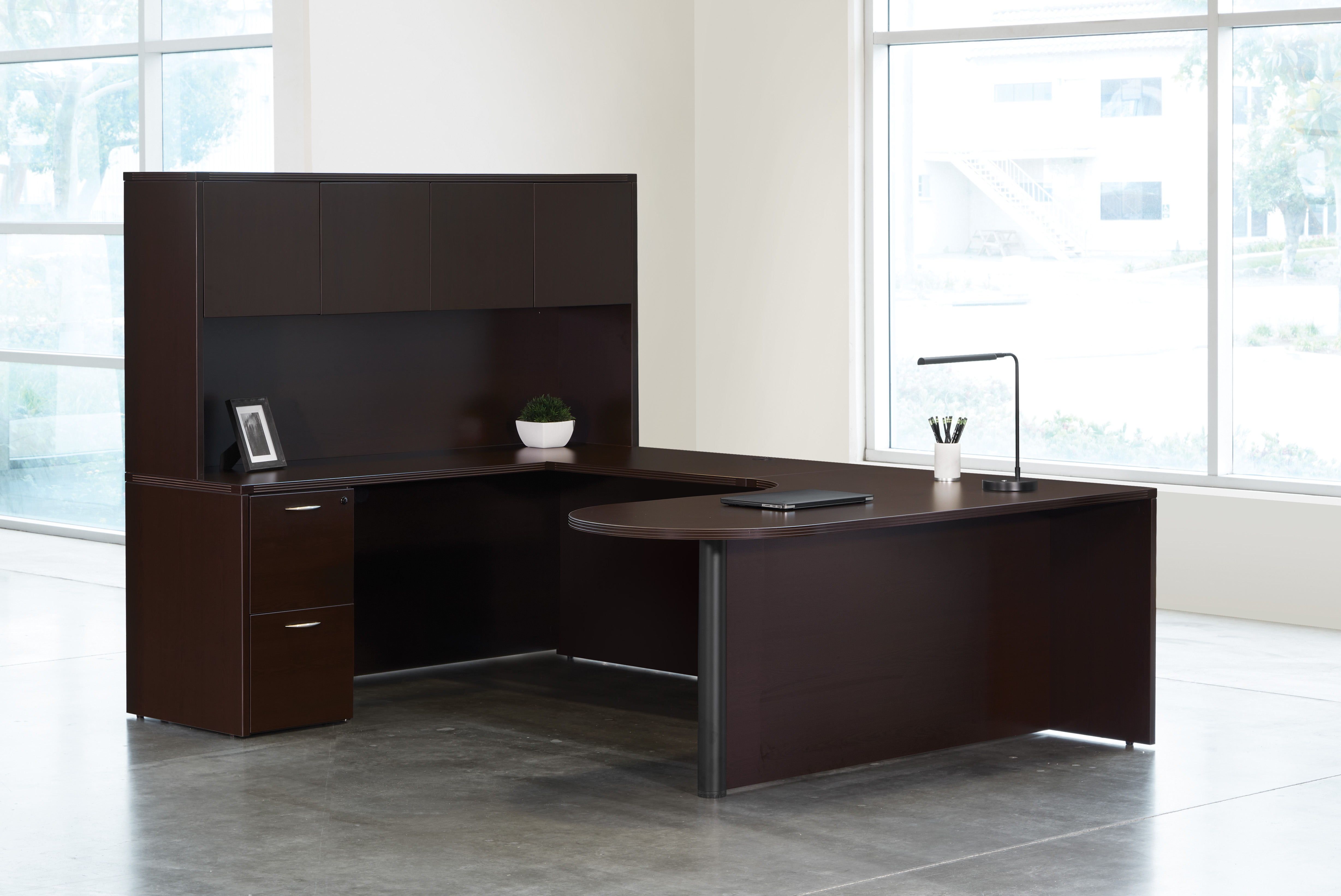 U shaped desk u shaped desk with hutch modern u shaped desk with hutch espresso space view left 1