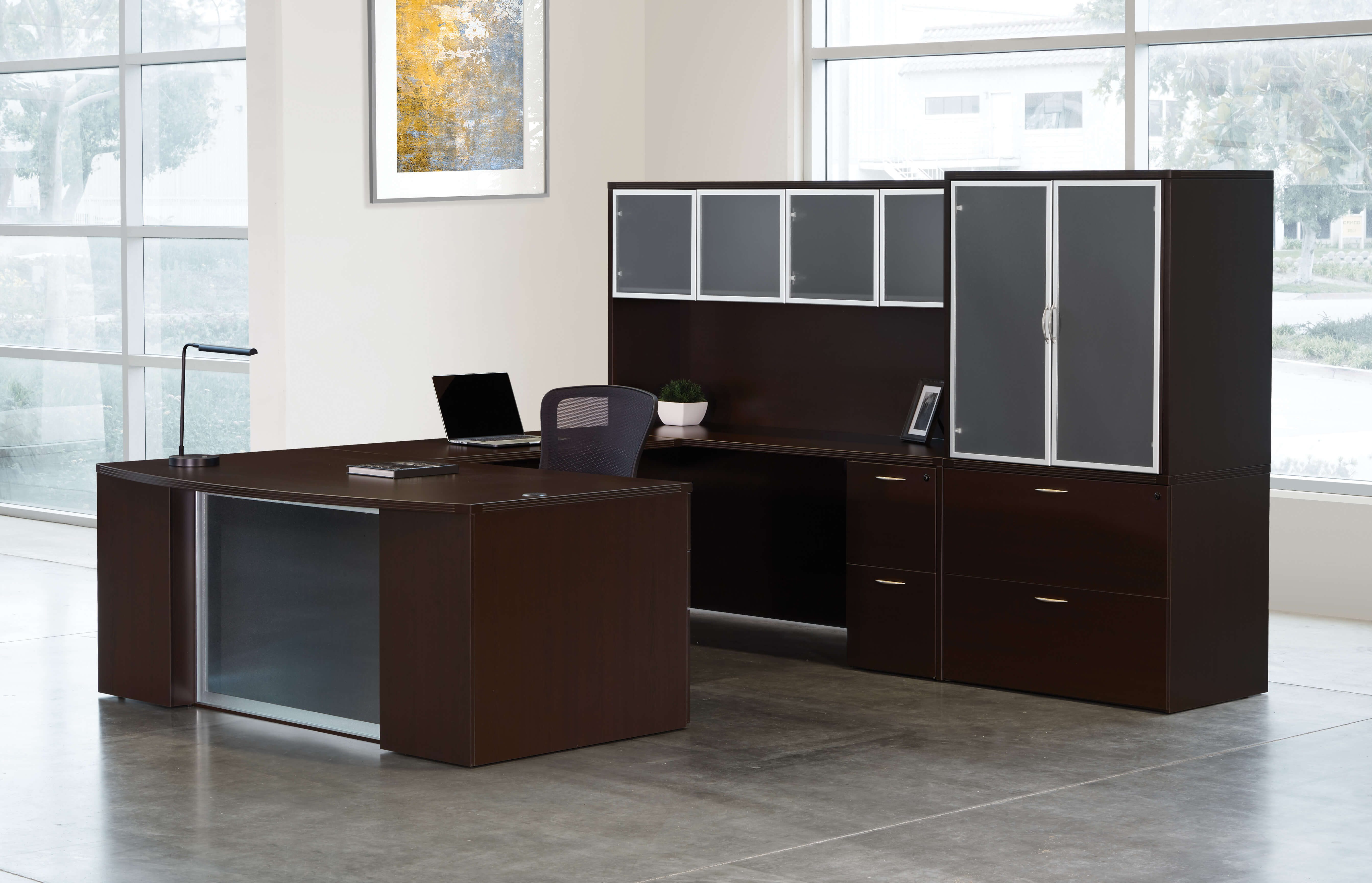 U shaped desk u shaped desk with hutch modern u shaped executive desk espresso space view 2