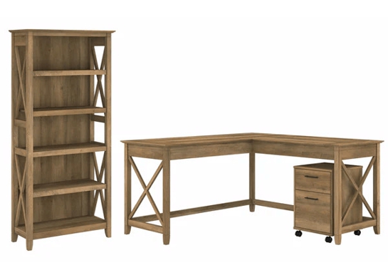 Western l shaped desk with 5 shelf wooden bookcase highlight reclaimed pine Western l shaped desk with 5 shelf wooden bookcase highlight reclaimed pine