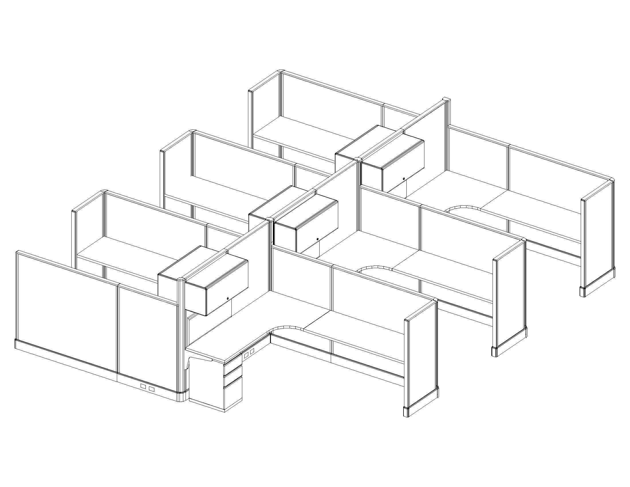 6x8 Business Cubicles - 6 Pack Cluster