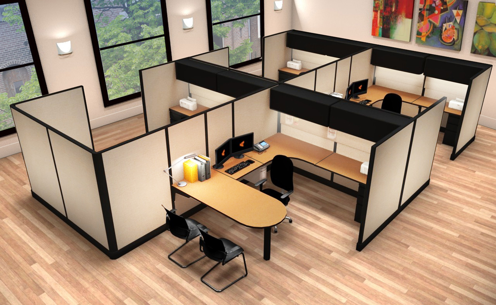 8x12 Commercial Office Workstations - 6 Pack Cluster