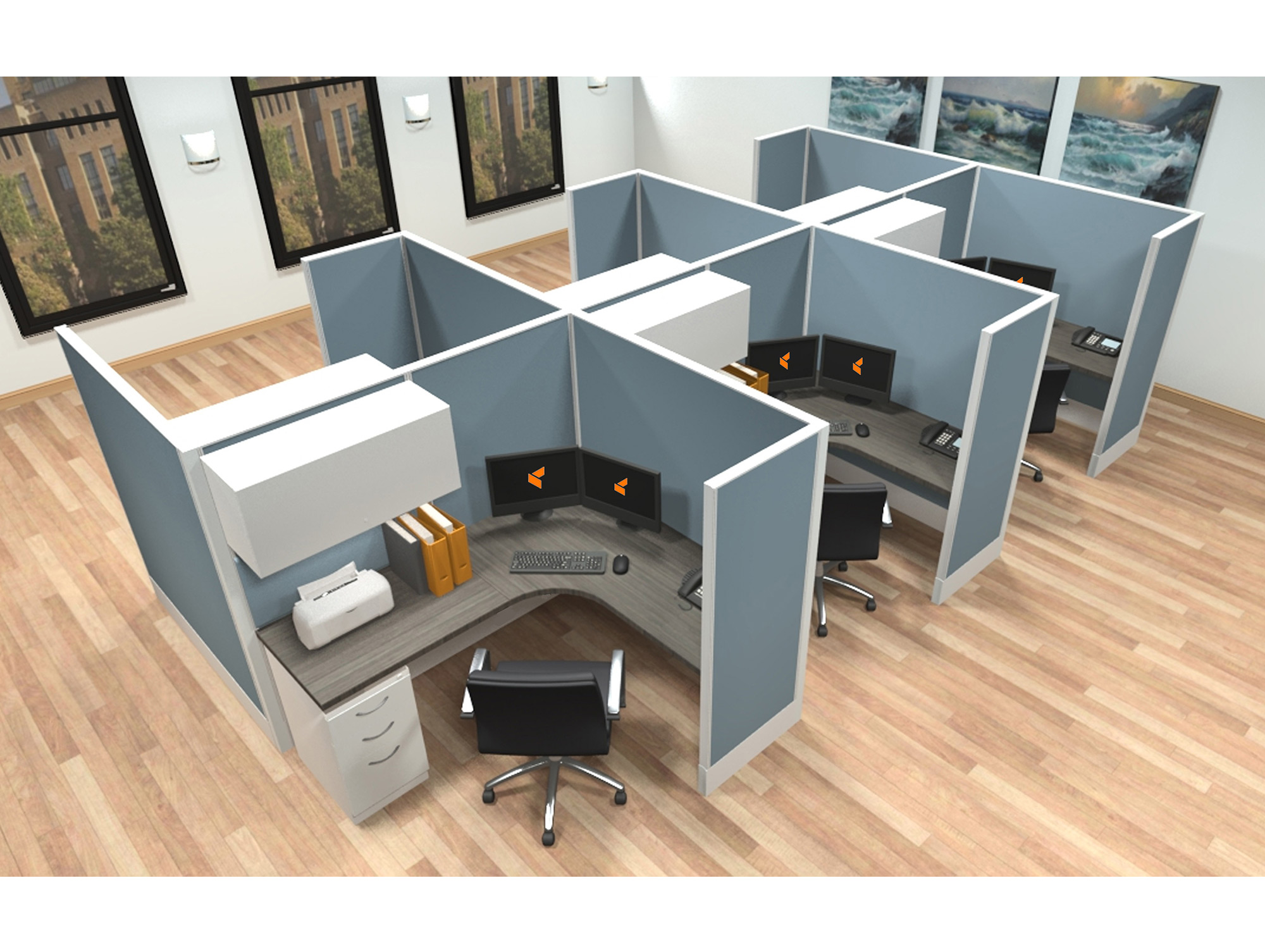 5x6 modular workstations from AIS - 6 Pack Cluster