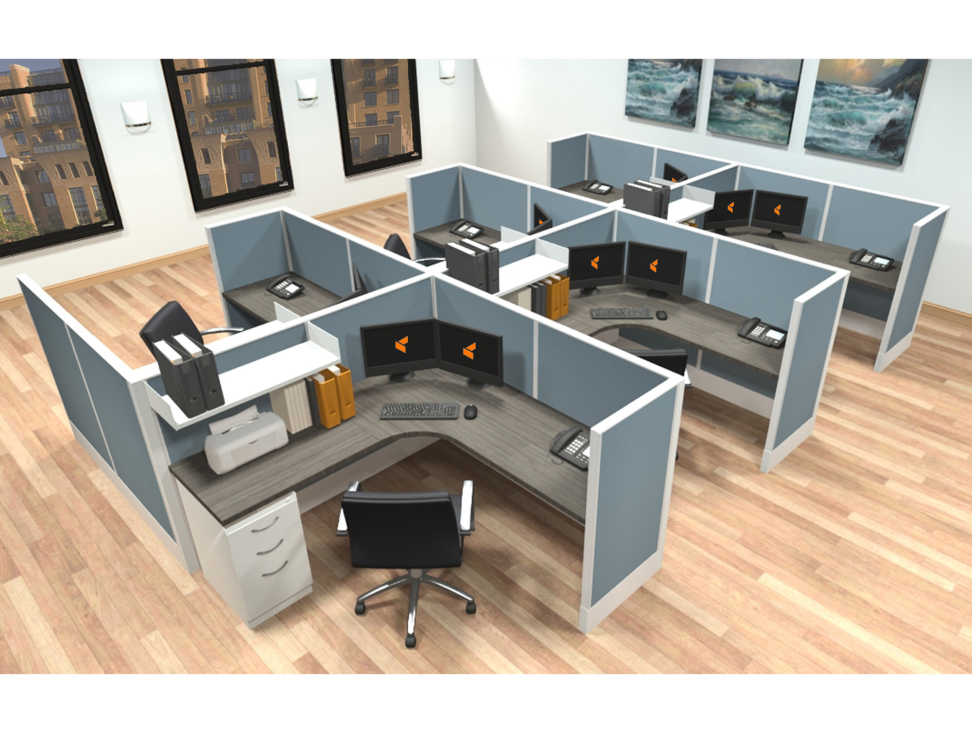 6x6 modular workstations from AIS - 6 Pack Cluster